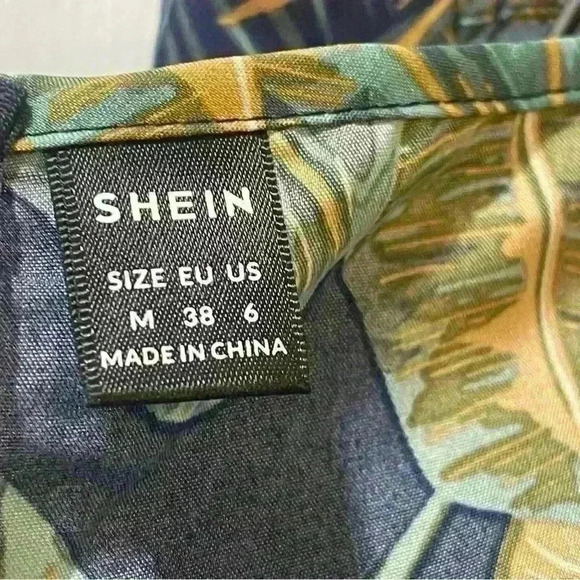 SHEIN VCAY Tropical Print Criss-Cross Strap Open Back Drawstring Thigh Slit M - Picture 9 of 11